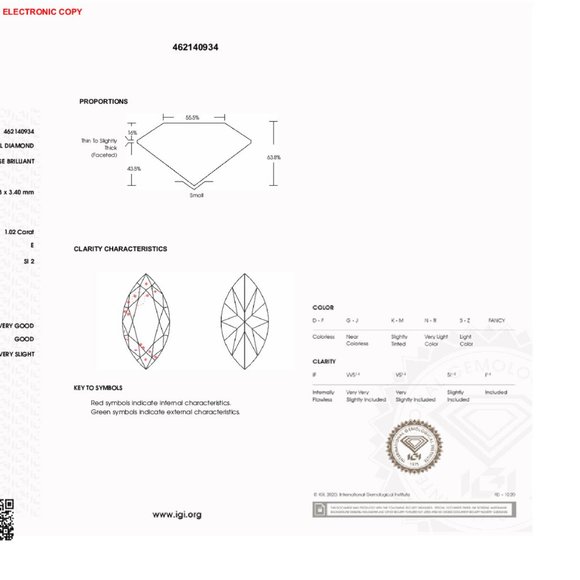 Marquise Diamond Pendant 14K White 1.02 Ct E Si2 Igi C48200075 - Picture 5 of 6